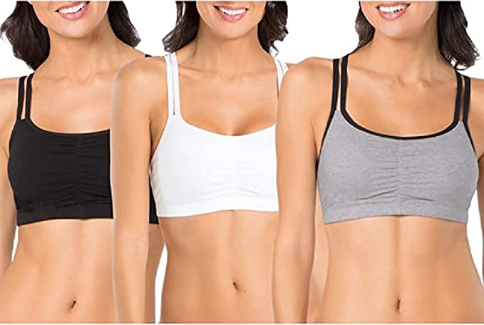 Fruit of The Loom Women's Spaghetti Strap Cotton Pull Over 3 Pack Sports Bra 9036