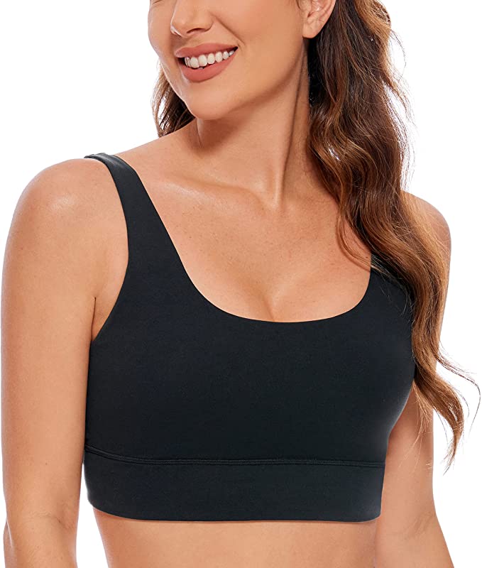 : CRZ YOGA Womens Butterluxe U Back Sports Bra - Scoop Neck Padded Low Impact Workout Yoga Bra with Built in Bra