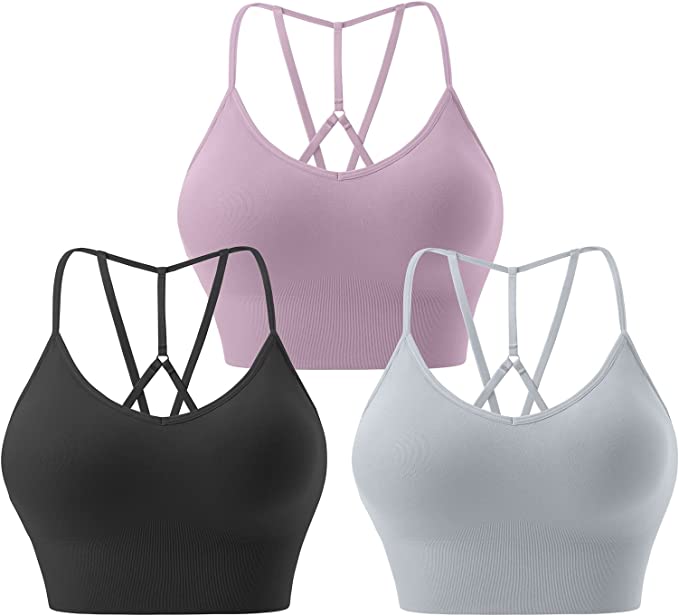 : FITTIN Strappy Sports Bra Pack for Women - Womens Sports Bras with Removable Chest pad for Yoga Dance Workout Fitness