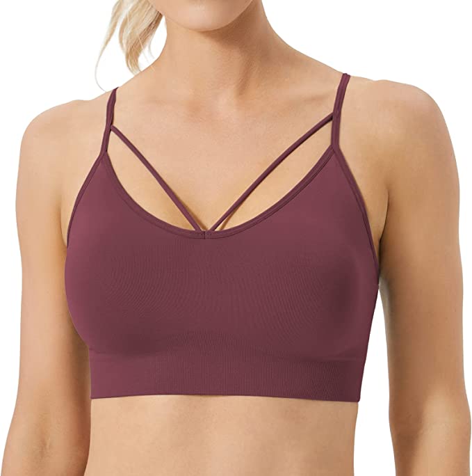 : FITTIN Sports Bras for Women – Seamless Padded Support Strappy Yoga Bras with Removable Cups