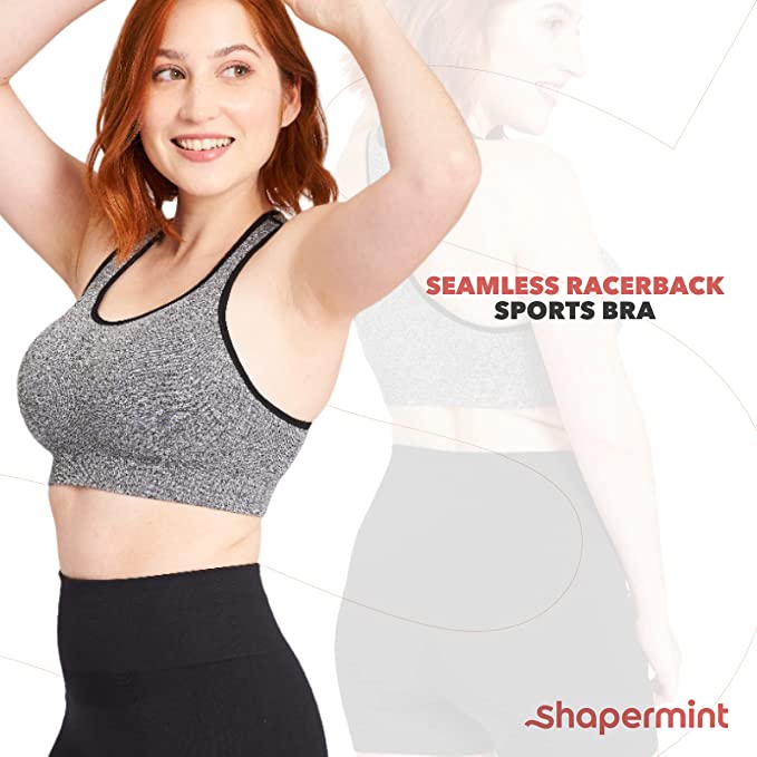 SHAPERMINT Seamless Racerback Wireless Sports Bra for Women with Removable Cups