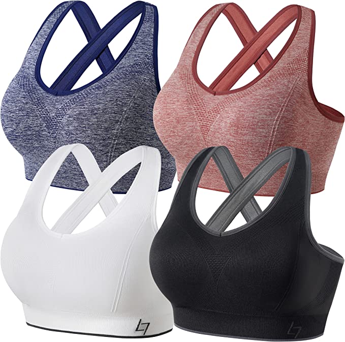 FITTIN Cross Back Sports Bras for Women - Seamless Sports Bra with Removable Padded for Yoga Gym Workout