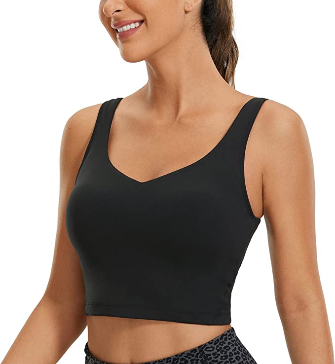 : CRZ YOGA Butterluxe Womens V Neck Longline Sports Bra - Padded Workout Crop Tank Top with Built-in Bra – Ultimate Comfort and Style