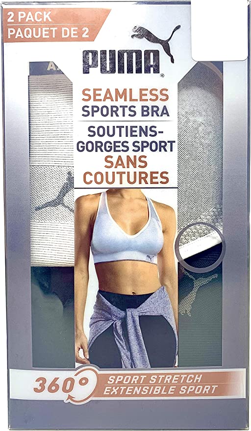 : PUMA Women's Seamless Sports Bra Removable Cups - Adjustable Straps Moisture Wicking (2 Pack) - Stylish and Functional