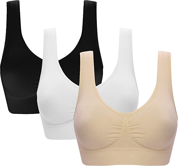 : Vermilion Bird Women's 3 Pack Seamless Comfortable Sports Bra with Removable Pads - Recommended for All-Day Comfort