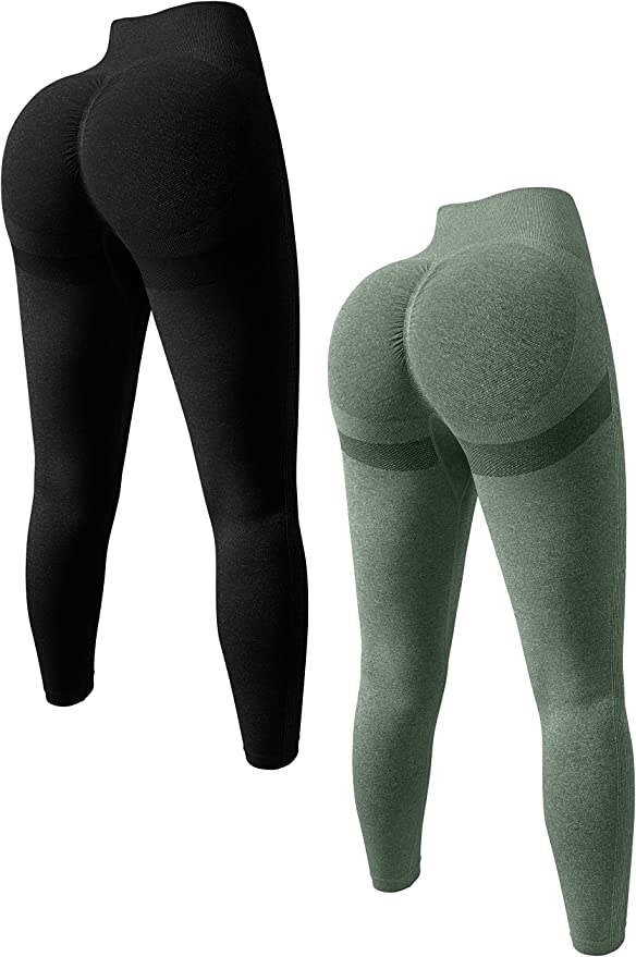 : OQQ Women's 2 Piece Butt Lifting Yoga Leggings Workout High Waist Tummy Control Ruched Booty Pants - Stylish and Comfortable Leggings