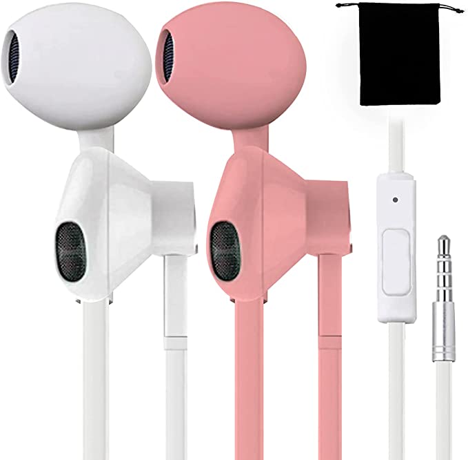 Klangdorf  2pack Earbuds with Microphone Pink and White - Affordable and Convenient
