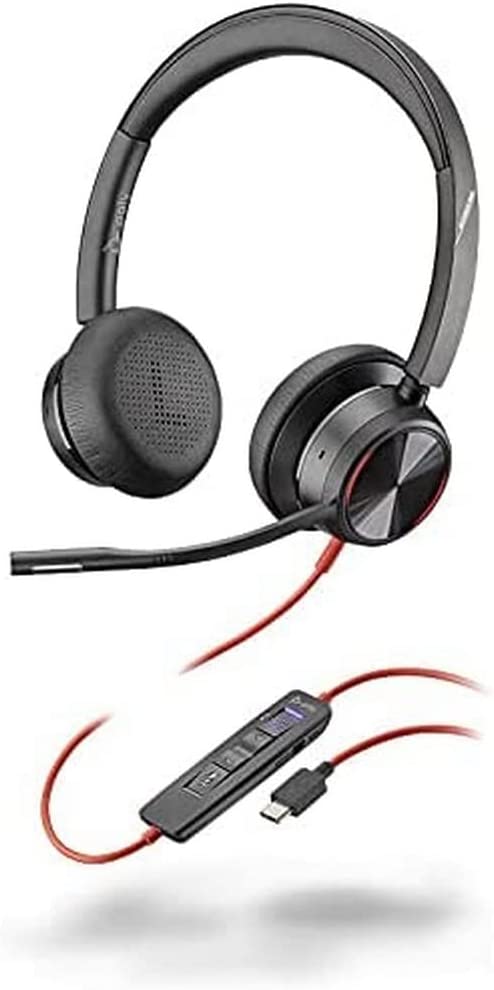 Poly Blackwire 8225 Wired Headset with Boom Mic (Plantronics) - Dual-Ear (Stereo) Computer Headset - USB-C