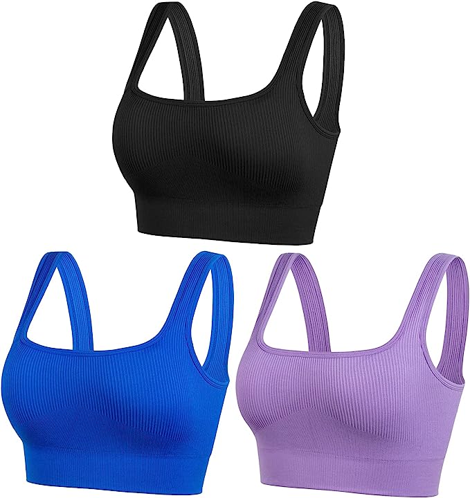 FITTIN Women's Sports Bras Pack of 3 - Seamless Workout Casual Wear Yoga Bra Top Sets with Removable Pads for Gym Fitness - Stylish Design and Comfortable Fit