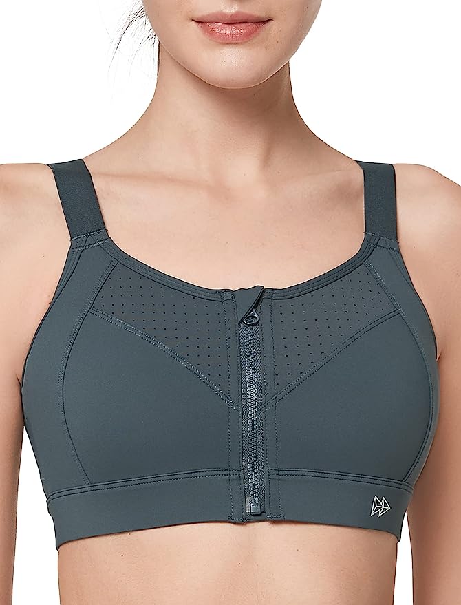 Yvette Adjustable Sports Bras for Women High Impact - Zip Front Sports Bra Plus Size for Running Workout