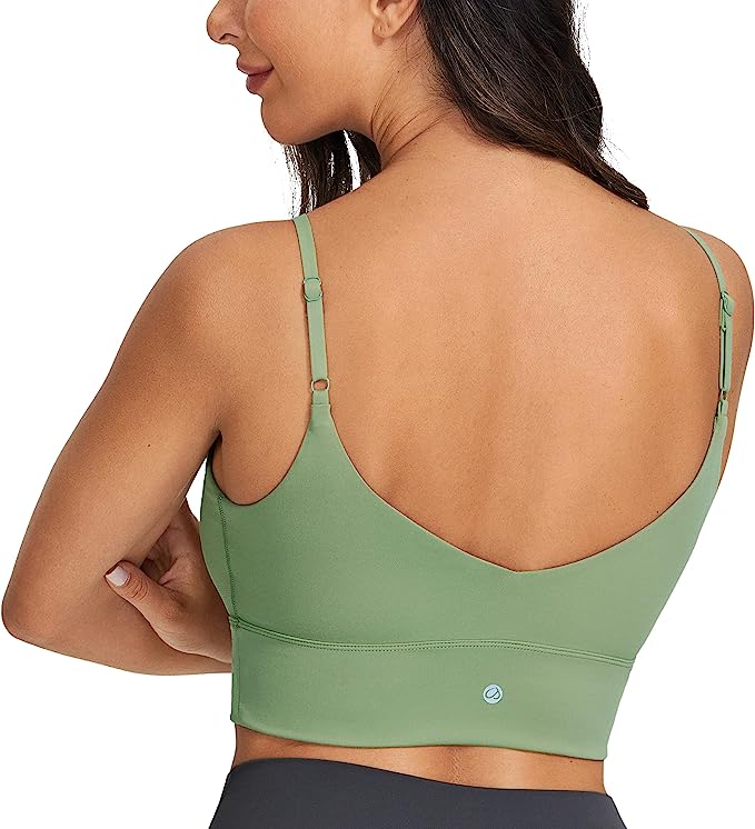 CRZ YOGA Adjustable Longline Sports Bra for Women - V Back Wireless Workout Padded Yoga Bra Cropped Tank Tops