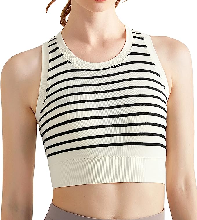 TECOX Women's Longline Striped Sports Bra – Stylish and Supportive