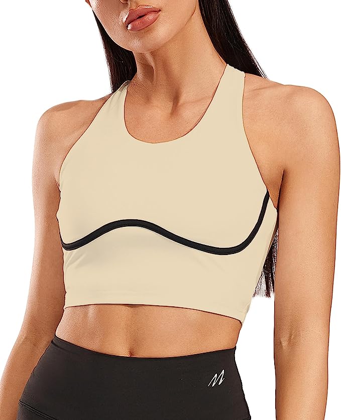 Move With You Women High Neck Longline Sports Bra Running Removable Padded Yoga Tank Tops 