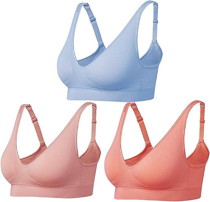 Comfyin Wireless Bras for Women Non Wired Seamless Bras with Removable Pads 3 Pack 