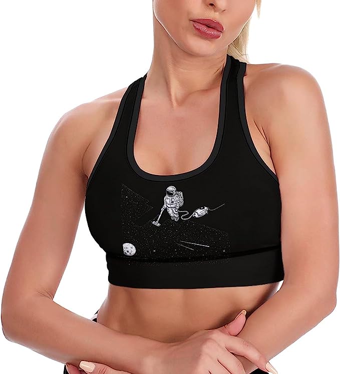 Space Cleaner Sports Bra for Women Yoga Bra Top with Removable Cups Workout Tank Tops