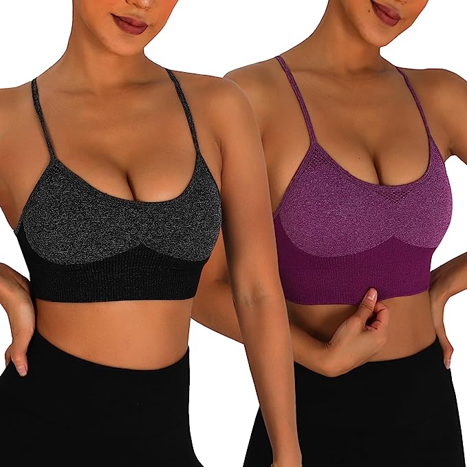 BWJYXXSC Seamless Yoga Sports Bra for Women Removable Padded Cups Gym Workout Tank Tops 2 Pack Medium Support