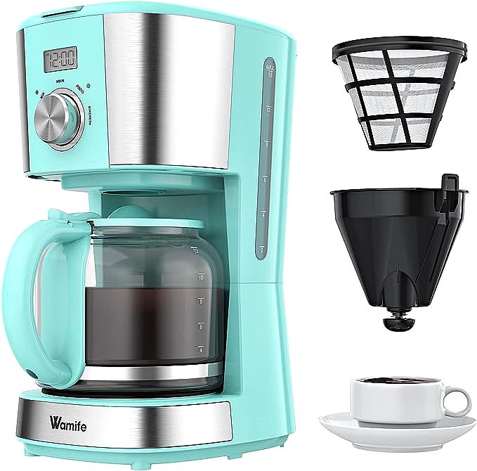 Wamife TF101-3 Coffee Maker - A Retro Style Programmable Coffee Machine for Home and Office