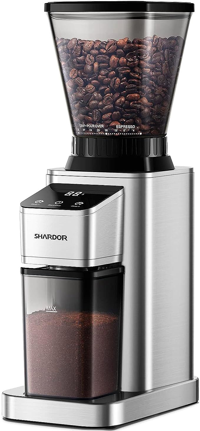 SHARDOR CG203S Anti-static Conical Burr Coffee Grinder with Precision Electronic Timer
