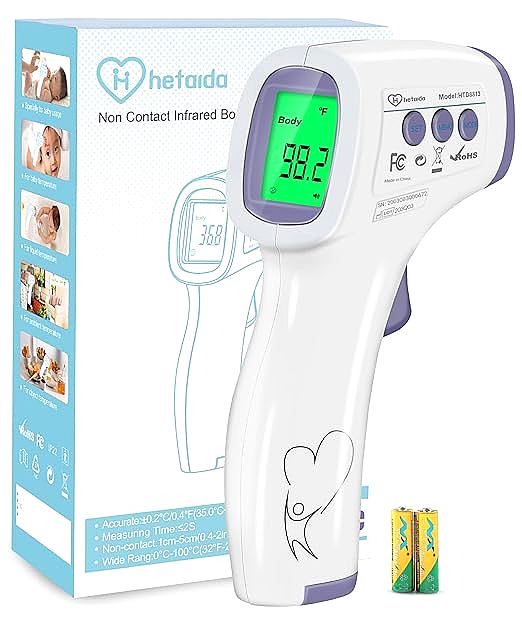 hetaida HTD8813C Digital Thermometer: Fast, Accurate, Multi-Person Infrared Thermometer With Fever Alarm