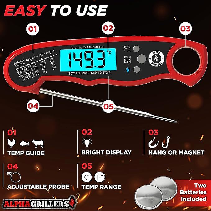  Alpha Grillers Vegena Instant Read Meat Thermometer for Grill and Cooking    