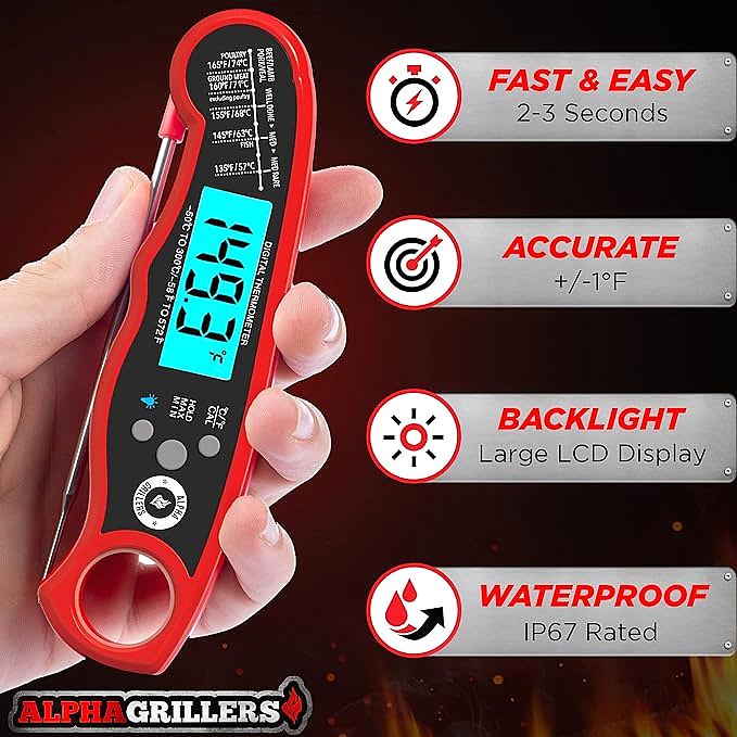  Alpha Grillers Vegena Instant Read Meat Thermometer for Grill and Cooking   