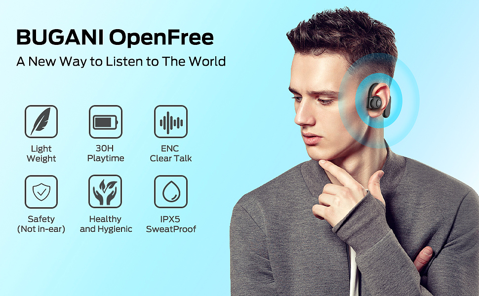   BUGANI OpenFree Open Ear Wireless Headphones      