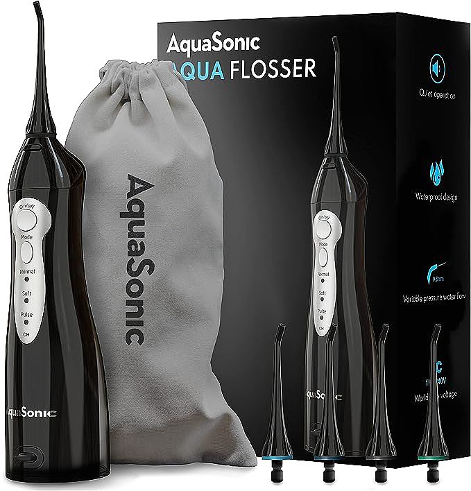 Aquasonic Aqua Flosser - A Portable, Cordless Rechargeable Dental Water Flosser With 4 Tips For Effective Cleaning