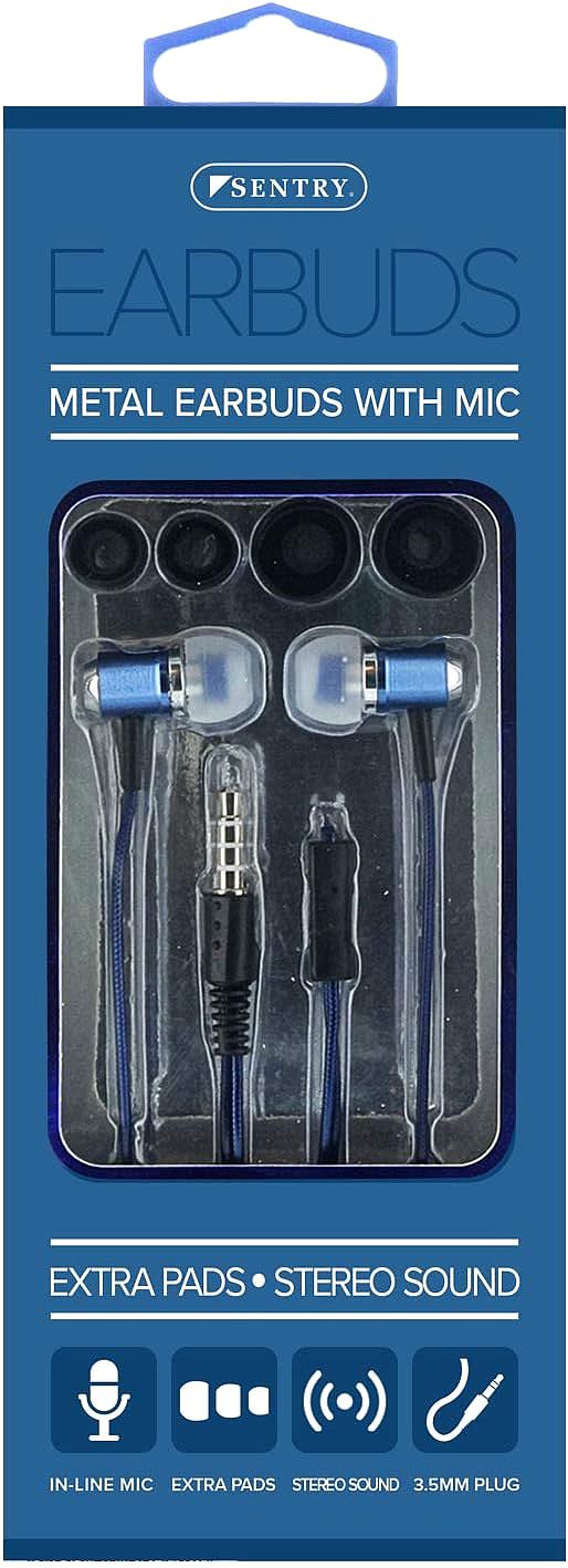  Sentry Industries HM372 MicBuds Metal Stereo EarBuds  