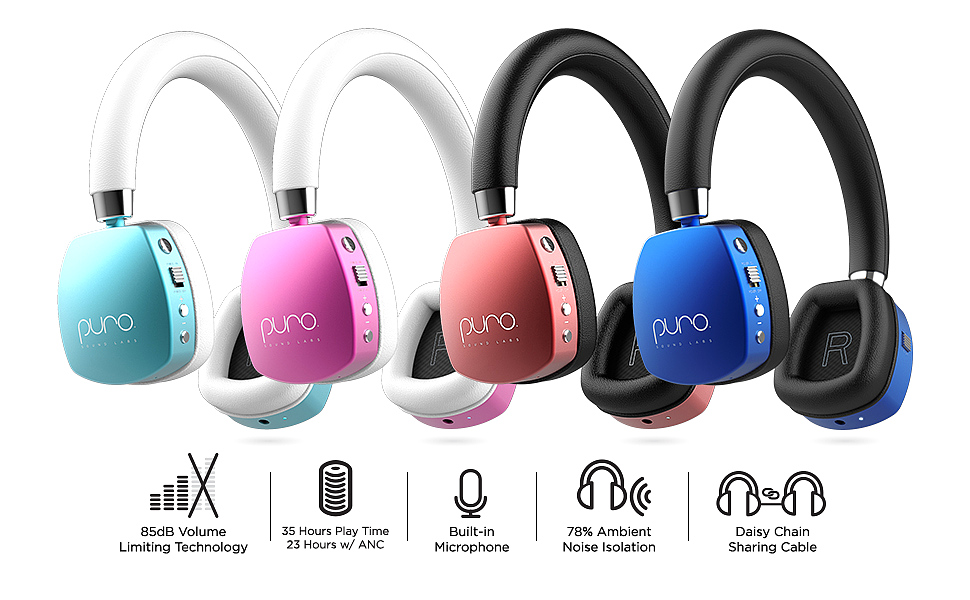 Puro Sound Labs PuroQuiets Volume Limited On-Ear Active Noise Cancelling Bluetooth Headphones  