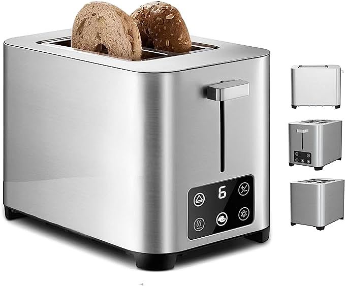 Toaster 2 Slice, CUSIMAX Stainless Steel Toaster with Large LED Display,  Bread Toaster 1.5'' Extra-wide Slots with 6 Browning Settings
