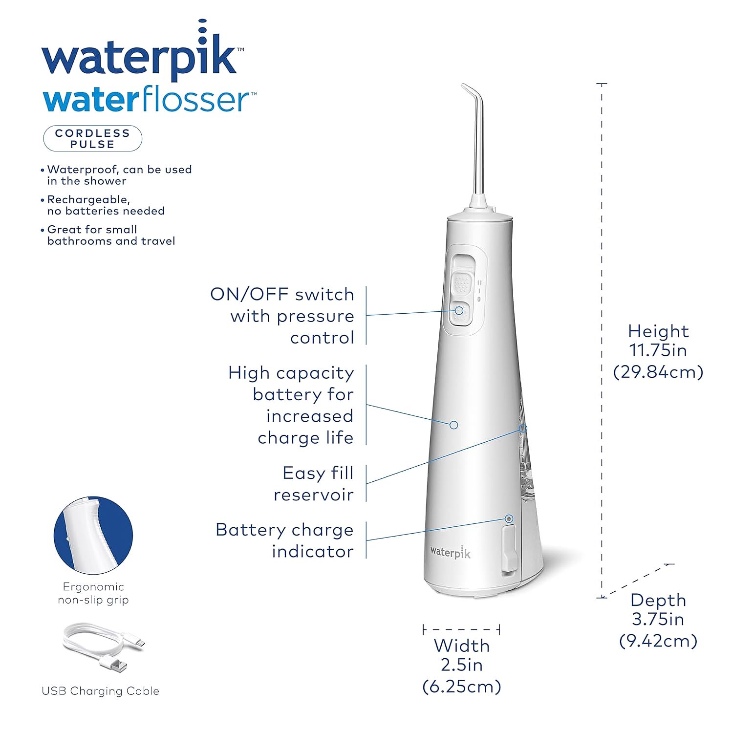  Waterpik WF-20CD010 Cordless Pulse Rechargeable Portable Water Flosser for Teeth    