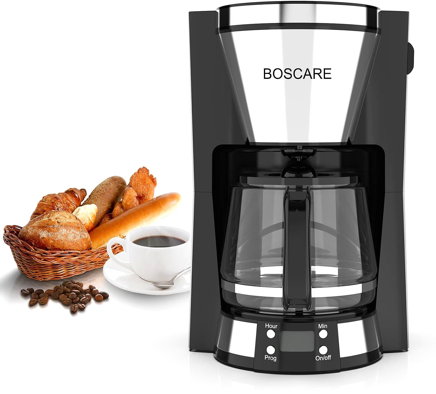 BOSCARE 10-Cup Programmable Coffee Maker - Smart Timer, Anti-Drip, Quick Brew, Highly Recommended